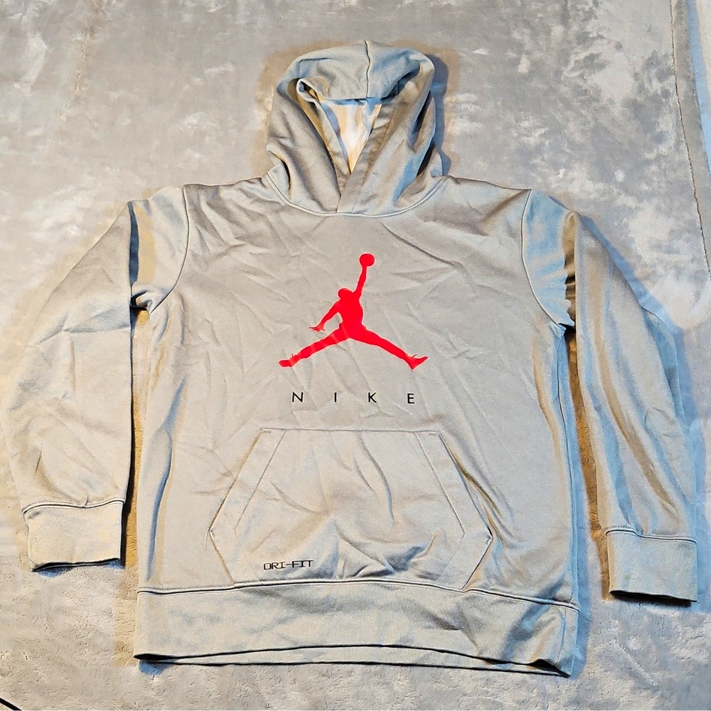 Jordan Dri-FIT Pullover Hoodie Gray/Red Graphic Logo Youth XL MPN B438-042